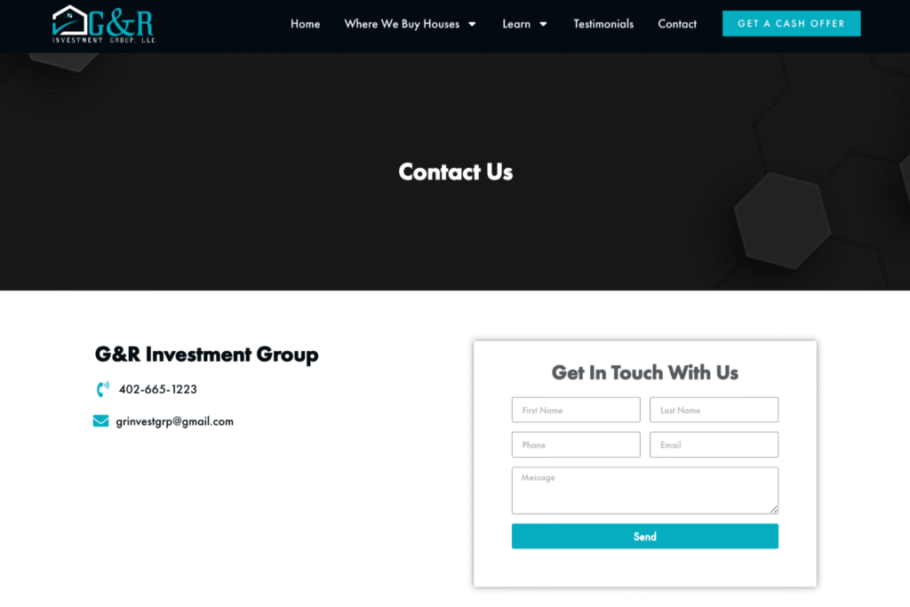 Contact us website page